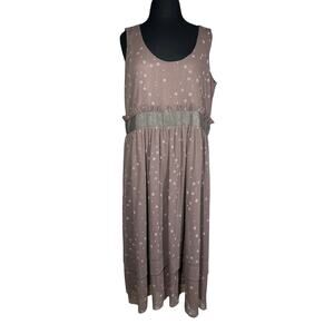 Lilith Luxury Designer Sleeveless Midi Dress Mesh Overlay Sz XL Taupe Lagenlook